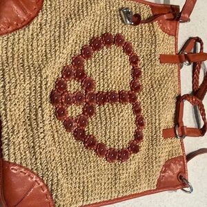 Vintage Brighton Raffia Peace Heart Shoulder Bag